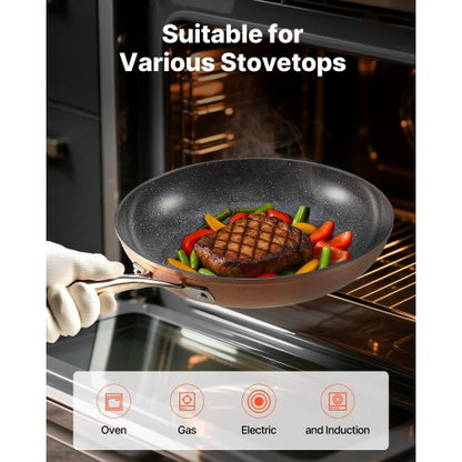 3-teiliges Aluminium-Bratpfannen-Set mit 200, 270, 300 mm Griffen, gewürzt grau