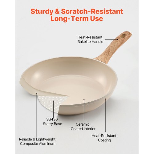 3-teiliges Aluminium-Bratpfannen-Set mit 200, 240, 280 mm Griffen, beige eingebrannt