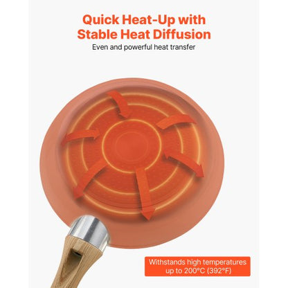 3-teiliges Aluminium-Bratpfannen-Set mit 200, 240, 280 mm Griffen, beige eingebrannt