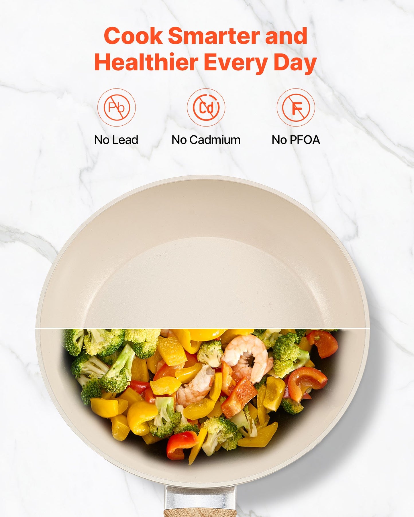 Frying Pan Skillet, Aluminum Egg Fry Pans, 3 Piece (8, 9.5, 11 in), Nonsitck Ceramic Heavy-Duty Skillets with Heat-Resistant Handle, Chef's Kitchen Cookware for Gas, Electric, Induction, Beige