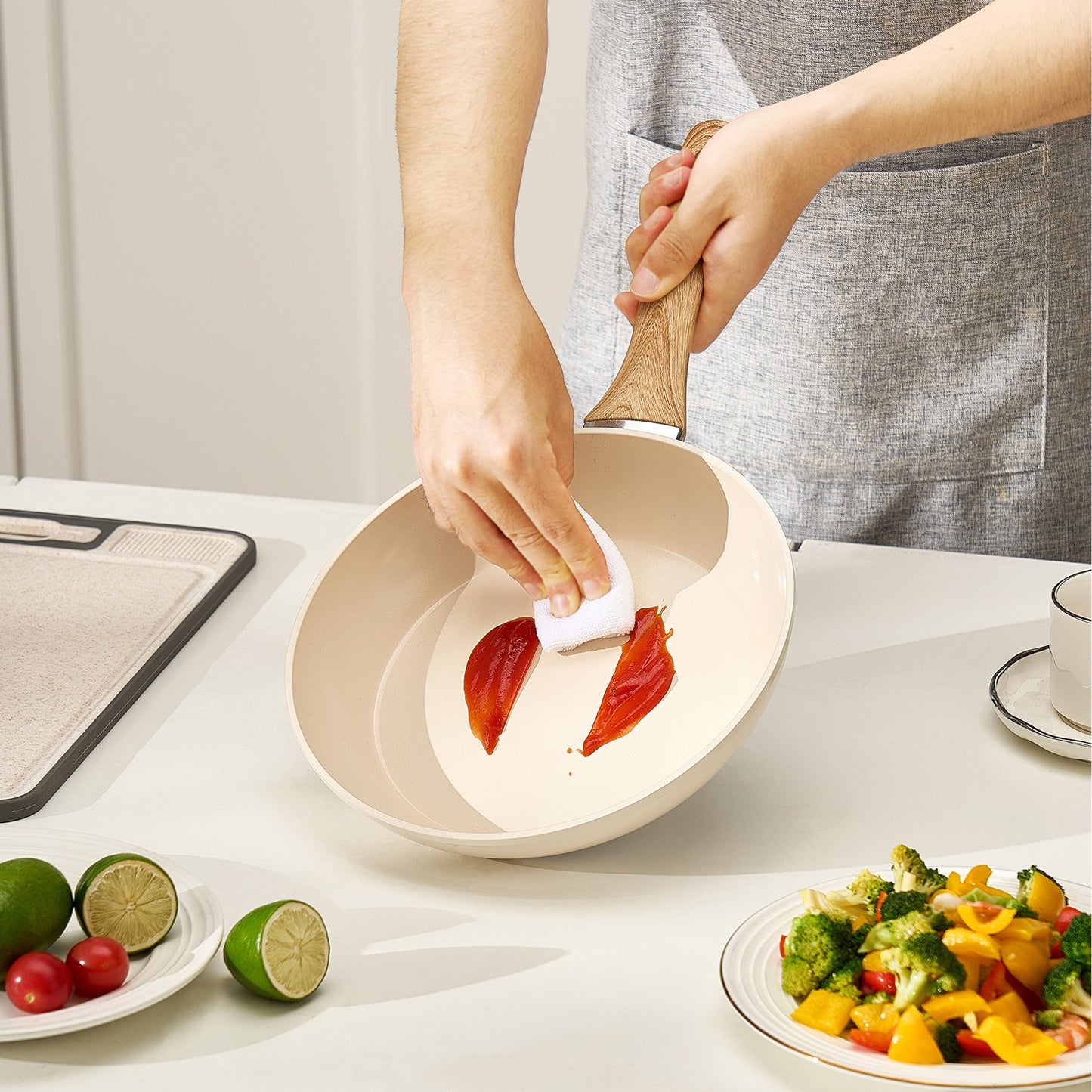 Frying Pan Skillet, Aluminum Egg Fry Pans, 3 Piece (8, 9.5, 11 in), Nonsitck Ceramic Heavy-Duty Skillets with Heat-Resistant Handle, Chef's Kitchen Cookware for Gas, Electric, Induction, Beige