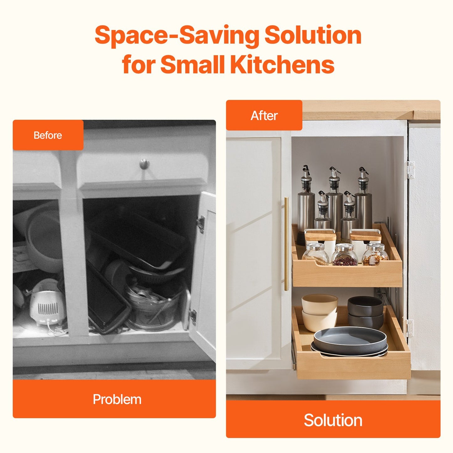 Ausziehbarer Schrank-Organizer mit 2 Ebenen, sanft schließende ausziehbare Holzschublade, 35,6 cm B x 53,3 cm T