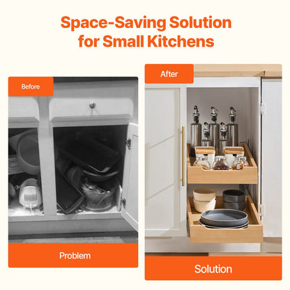 Ausziehbarer Schrank-Organizer mit 2 Ebenen, sanft schließende ausziehbare Holzschublade, 35,6 cm B x 53,3 cm T