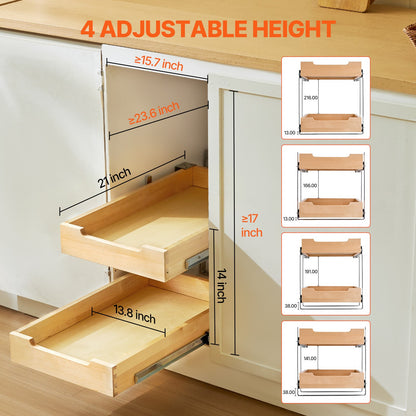 Ausziehbarer Schrank-Organizer mit 2 Ebenen, sanft schließende ausziehbare Holzschublade, 35,6 cm B x 53,3 cm T