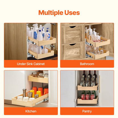 Ausziehbarer Schrank-Organizer mit 2 Ebenen, sanft schließende ausziehbare Holzschublade, 35,6 cm B x 53,3 cm T