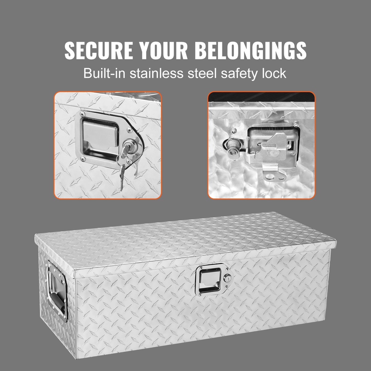 Heavy Duty Aluminum Truck Bed Tool Box, Diamond Plate Tool Box with Side Handle and Lock Keys, Storage Tool Box Chest Box Organizer for Pickup, Truck Bed, RV, Trailer, 30"x13"x9.6", Silver