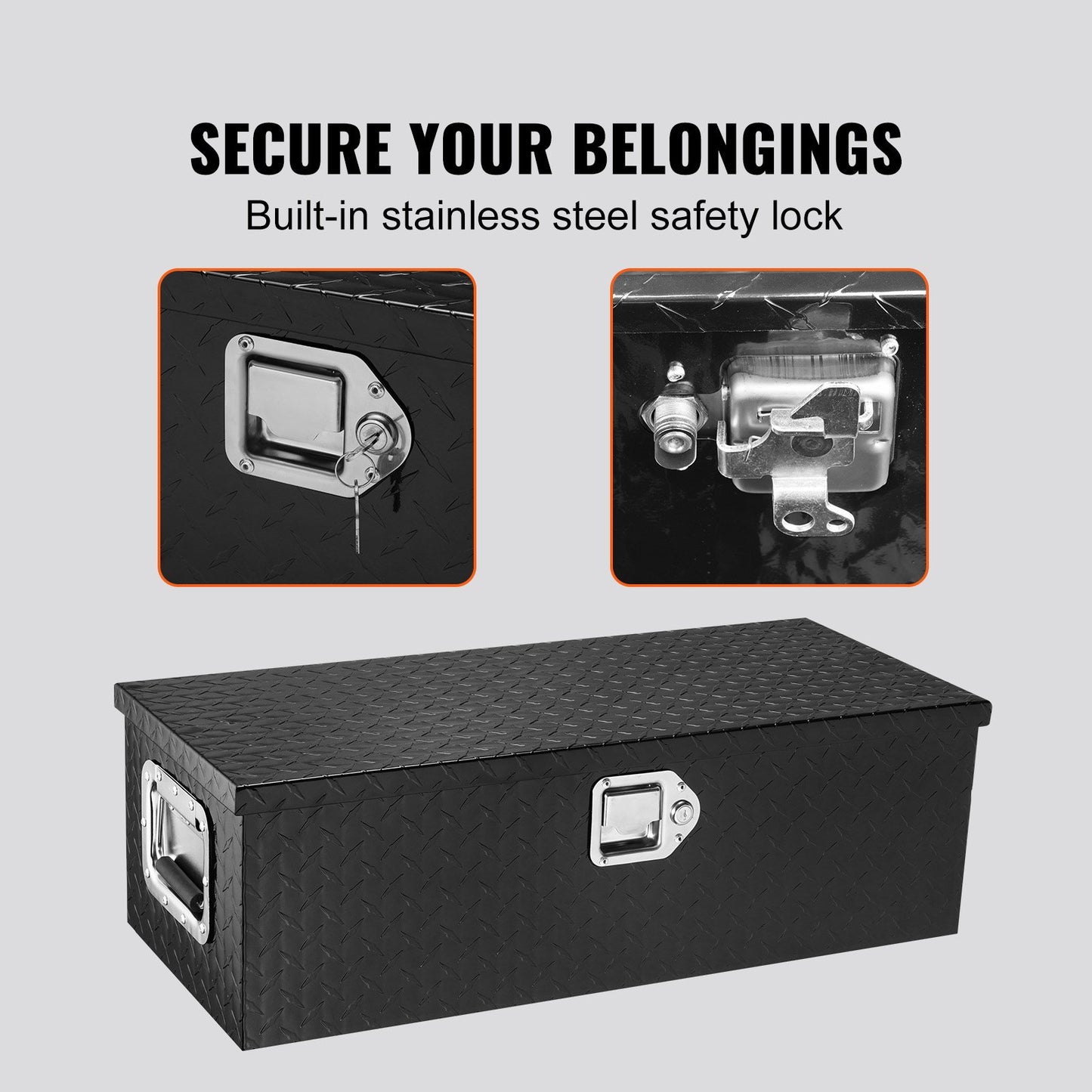 Heavy Duty Aluminum Truck Bed Tool Box, Diamond Plate Tool Box with Side Handle and Lock Keys, Storage Tool Box Chest Box Organizer for Pickup, RV, Trailer, Truck Bed, 30"x13"x9.6", Black