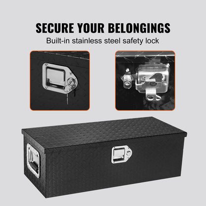 Heavy Duty Aluminum Truck Bed Tool Box, Diamond Plate Tool Box with Side Handle and Lock Keys, Storage Tool Box Chest Box Organizer for Pickup, RV, Trailer, Truck Bed, 30"x13"x9.6", Black