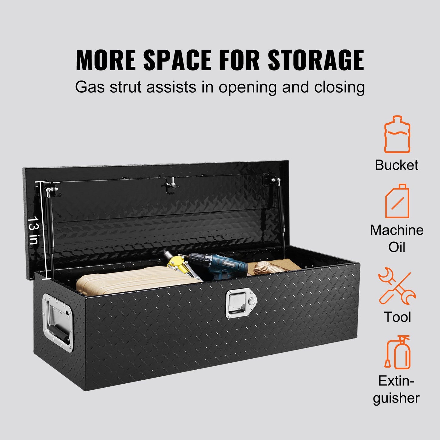 Heavy Duty lastbilsbädd i aluminium, verktygslåda med diamantplåt med sidohandtag och låsnycklar, förvaringsverktygslåda, förvaringsbox för pickup, lastbilsbädd, husbil, släp, 39"x13"x10", svart