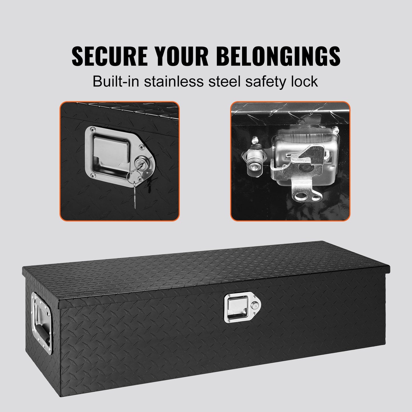 Heavy Duty Aluminum Truck Bed Tool Box, Diamond Plate Tool Box with Side Handle and Lock Keys, Storage Tool Box Chest Box Organizer for Pickup, Truck Bed, RV, Trailer, 39"x13"x10", Black