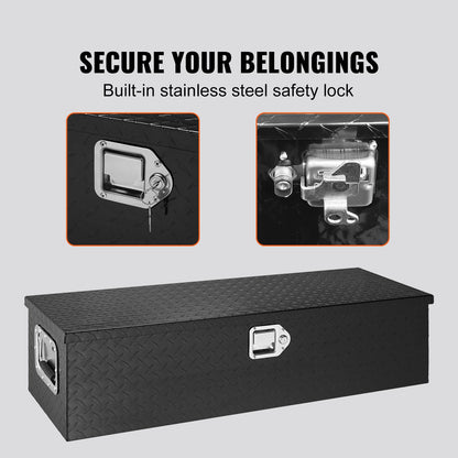 Heavy Duty Aluminum Truck Bed Tool Box, Diamond Plate Tool Box with Side Handle and Lock Keys, Storage Tool Box Chest Box Organizer for Pickup, Truck Bed, RV, Trailer, 39"x13"x10", Black