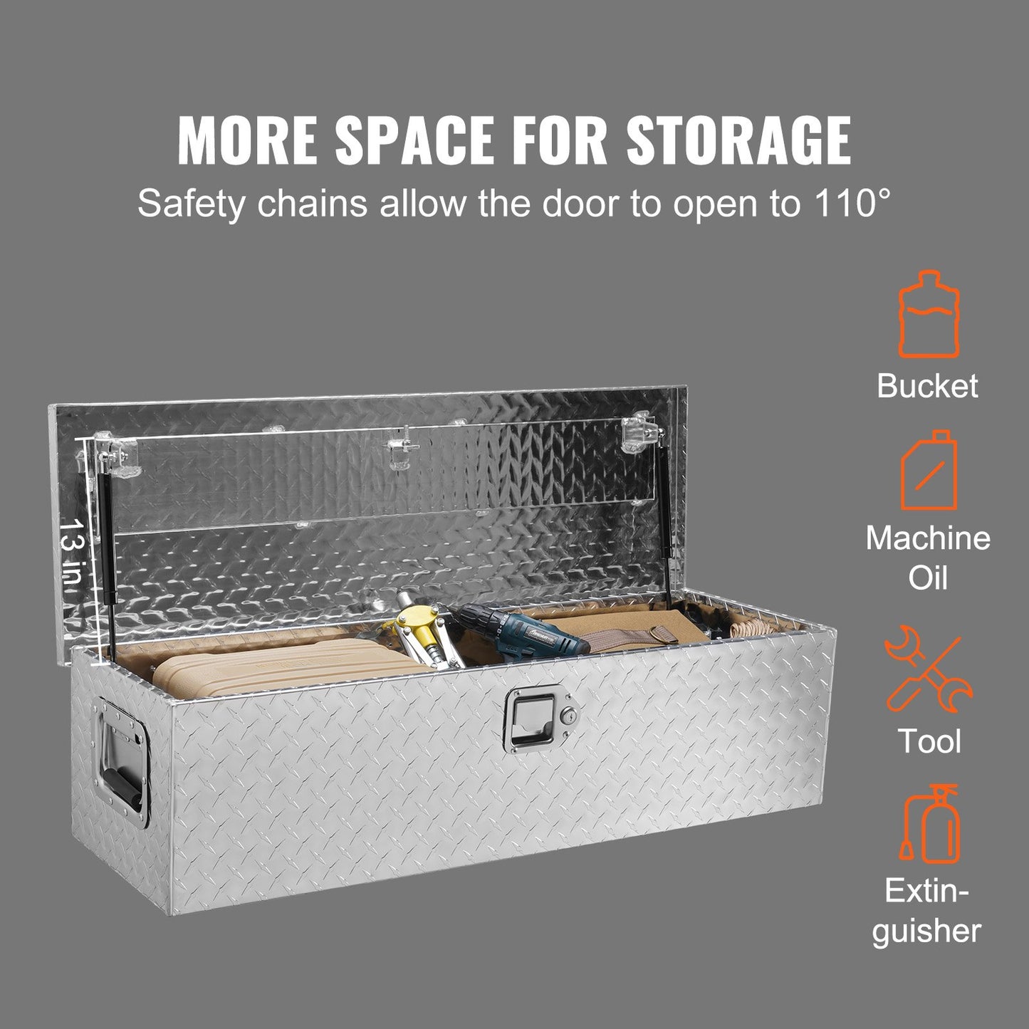 Heavy Duty Aluminum Truck Bed Tool Box, Diamond Plate Tool Box with Side Handle and Lock Keys, Storage Tool Box Chest Box Organizer for Pickup, Truck Bed, RV, Trailer, 39"x13"x10", Silver