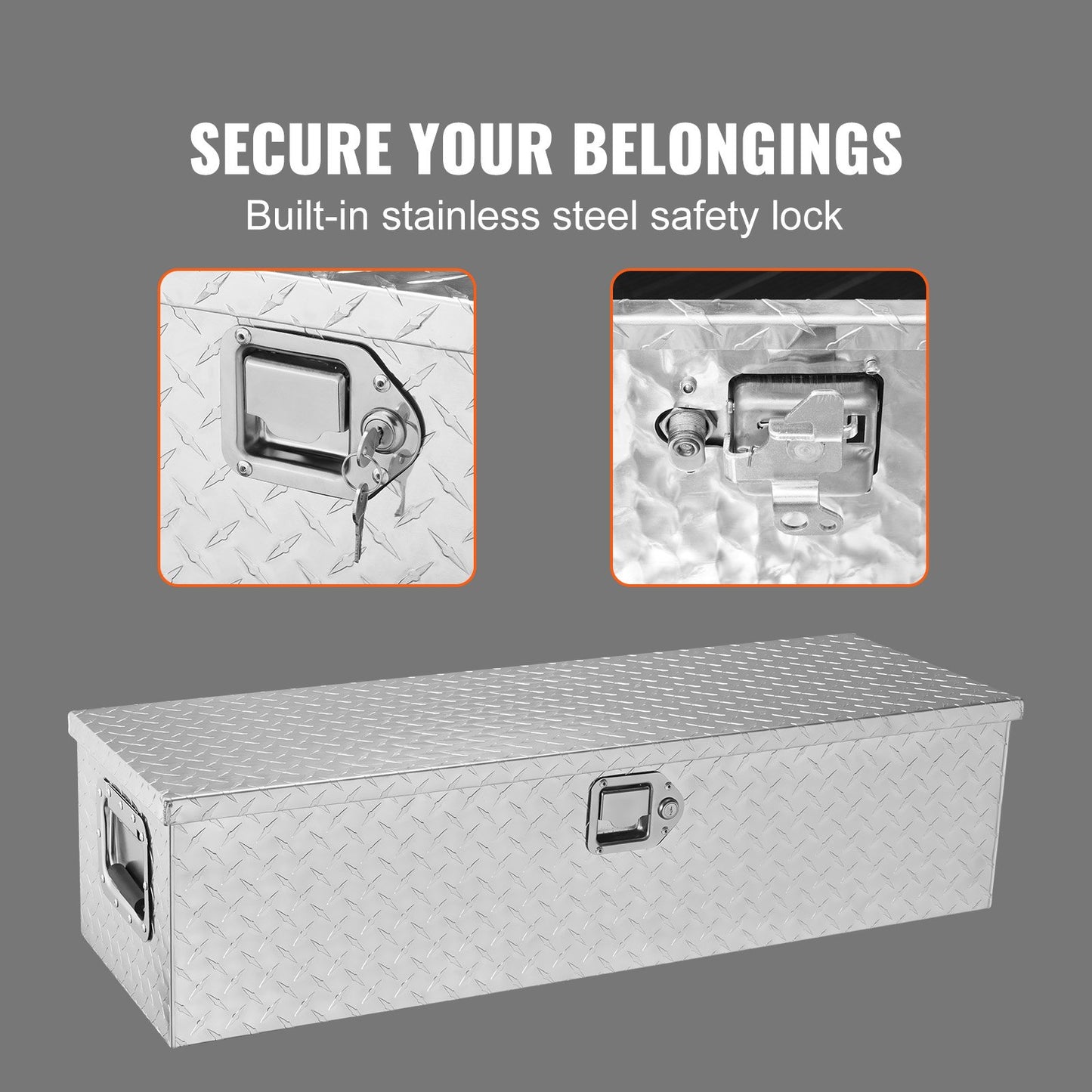Heavy Duty Aluminum Truck Bed Tool Box, Diamond Plate Tool Box with Side Handle and Lock Keys, Storage Tool Box Chest Box Organizer for Pickup, Truck Bed, RV, Trailer, 39"x13"x10", Silver
