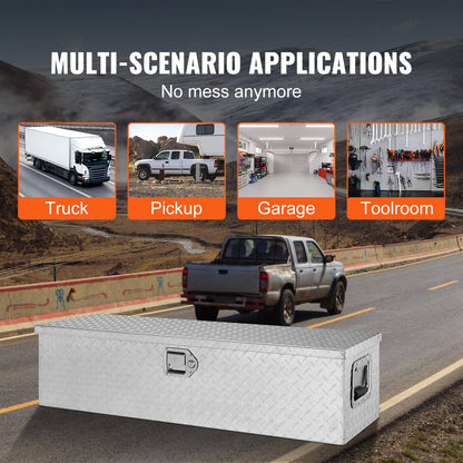 Robuste Aluminium-LKW-Ladefläche, Werkzeugkasten mit Diamantplatte und seitlichen Griffen und Verriegelungsschlüsseln, Aufbewahrungswerkzeugkasten, Box für Pickup, LKW-Ladefläche, Wohnmobil, Anhänger, 99 x 33 x 25 cm, Silber