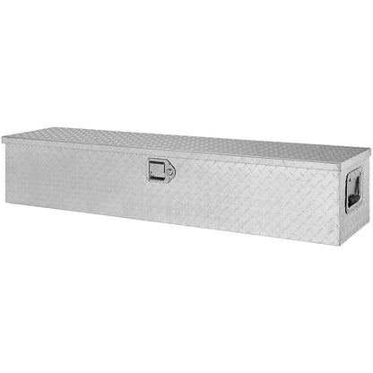 Heavy Duty lastbilsbädd i aluminium, verktygslåda med diamantplåt med sidohandtag och låsnycklar, förvaringsverktygslåda, förvaringsbox för pickup, lastbilsbädd, husbil, släp, 48"x15"x15", silver