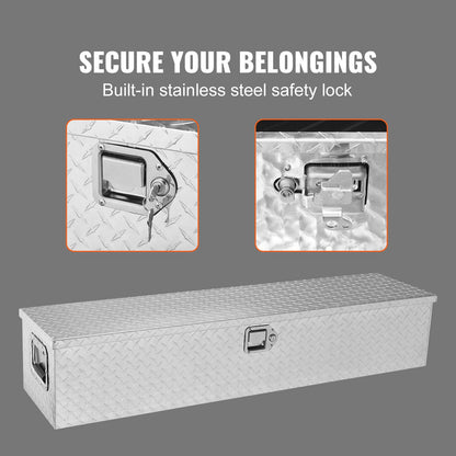 Heavy Duty Aluminum Truck Bed Tool Box, Diamond Plate Tool Box with Side Handle and Lock Keys, Storage Tool Box Chest Box Organizer for Pickup, Truck Bed, RV, Trailer, 48"x15"x15", Silver