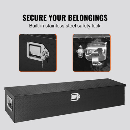 Heavy Duty Aluminum Truck Bed Tool Box, Diamond Plate Tool Box with Side Handle and Lock Keys, Storage Tool Box Chest Box Organizer for Pickup, Truck Bed, RV, Trailer, 48"x15"x15", Black