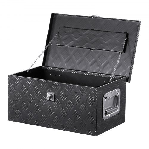 Heavy Duty Aluminum Truck Bed Tool Box, Stripes Plated Tool Box with Side Handle and Lock Keys, Storage Toolbox Chest Organizer for Trailer, Pickup, Truck Bed, RV, 20"x12"x9.5", Black