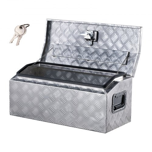 Heavy Duty Aluminum Truck Bed Tool Box, Stripes Plated Tool Box with Side Handle and T-Lock Keys, Storage Toolbox Chest Organizer for Trailer, Pickup, Truck Bed, RV, 30"x13"x13", Silver