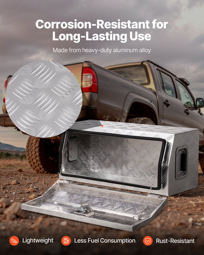 Heavy Duty Aluminum Truck Bed Tool Box, Stripes Plated Tool Box with Side Handle and T-Lock Keys, Storage Toolbox Chest Organizer for Trailer, Pickup, Truck Bed, RV, 30"x13"x13", Silver