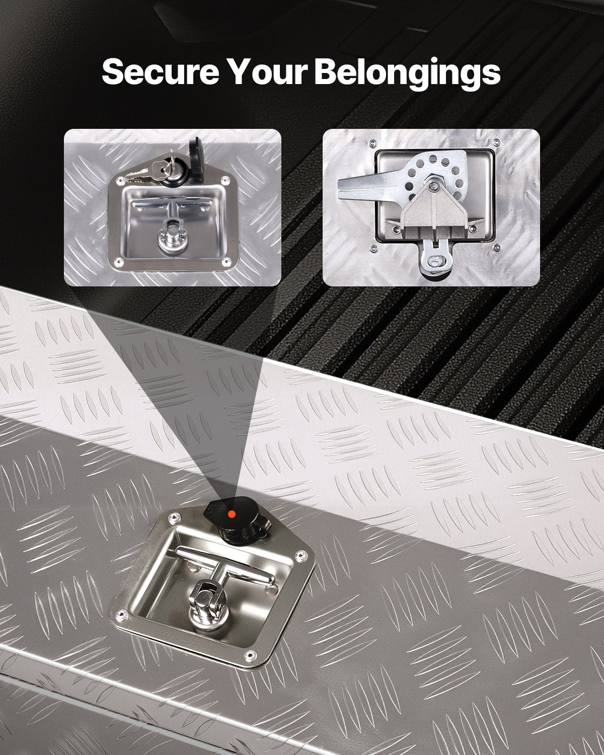 Heavy Duty Aluminum Truck Bed Tool Box, Stripes Plated Tool Box with Side Handle and T-Lock Keys, Storage Toolbox Chest Organizer for Trailer, Pickup, Truck Bed, RV, 30"x13"x13", Silver