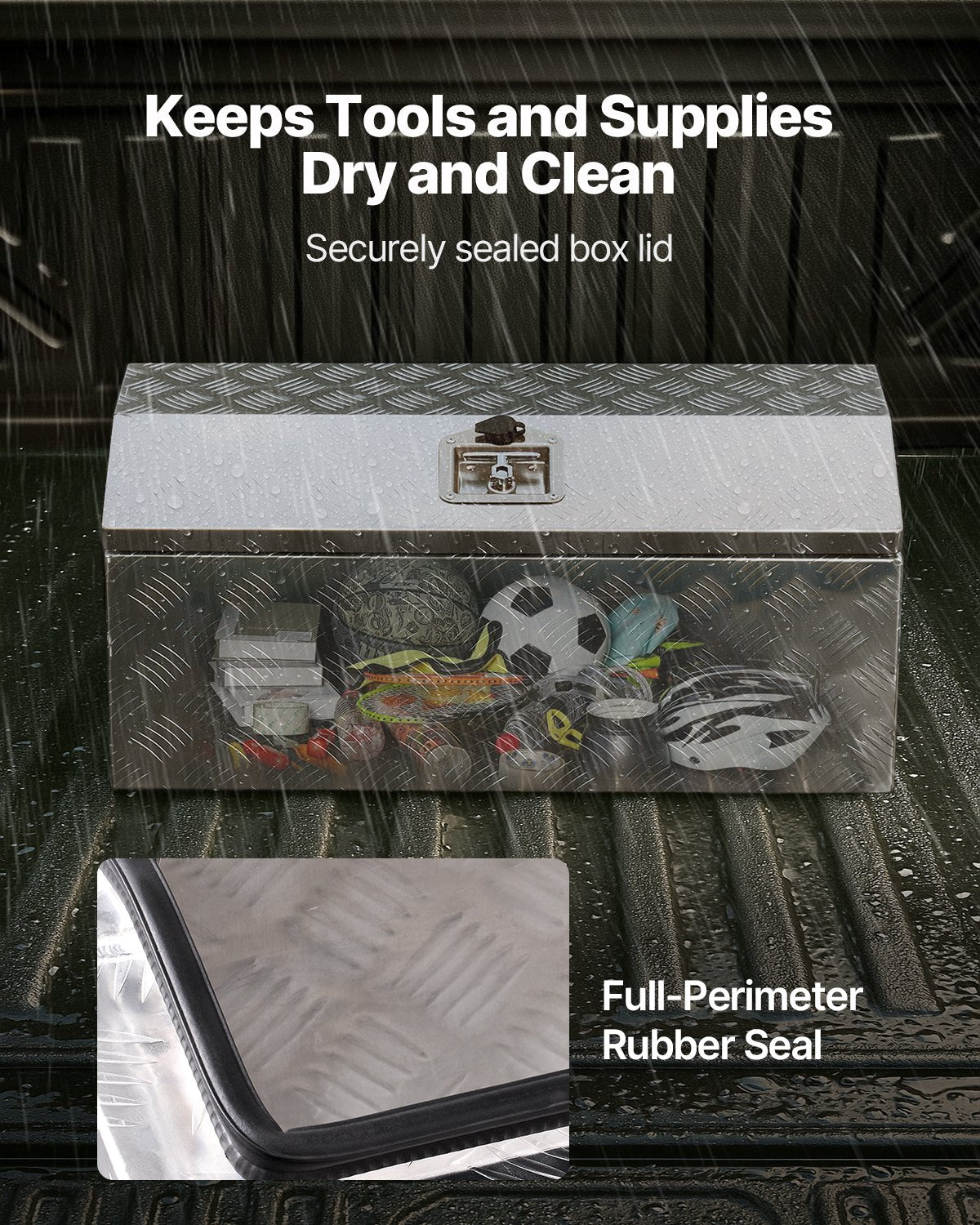 Heavy Duty Aluminum Truck Bed Tool Box, Stripes Plated Tool Box with Side Handle and T-Lock Keys, Storage Toolbox Chest Organizer for Trailer, Pickup, Truck Bed, RV, 30"x13"x13", Silver