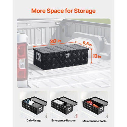 Heavy duty aluminum tool box for truck bed, black, 76 x 33 x 23 cm