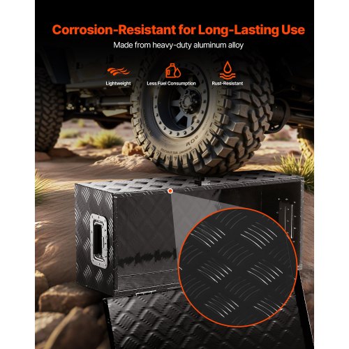 Heavy duty aluminum tool box for truck bed, black, 76 x 33 x 23 cm