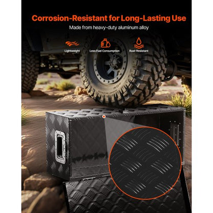 Heavy duty aluminum tool box for truck bed, black, 76 x 33 x 23 cm