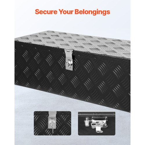 Heavy duty aluminum tool box for truck bed, black, 76 x 33 x 23 cm