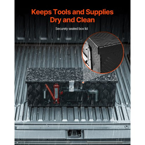 Heavy duty aluminum tool box for truck bed, black, 76 x 33 x 23 cm