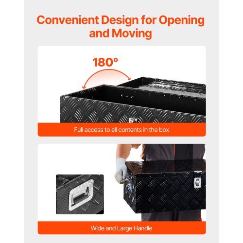 Heavy duty aluminum tool box for truck bed, black, 76 x 33 x 23 cm