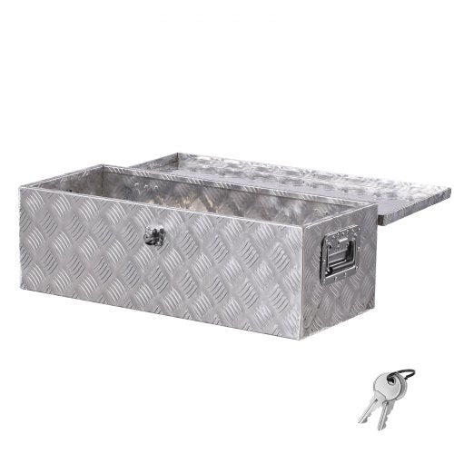 Heavy Duty Aluminum Truck Bed Tool Box, Stripes Plated Tool Box with Side Handle and Lock Keys, Storage Toolbox Chest Organizer for Trailer, Pickup, Truck Bed, RV, 30"x13"x9.6", Silver