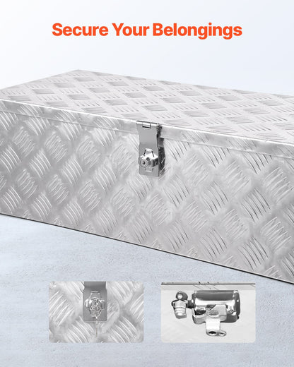 Heavy Duty Aluminum Truck Bed Tool Box, Stripes Plated Tool Box with Side Handle and Lock Keys, Storage Toolbox Chest Organizer for Trailer, Pickup, Truck Bed, RV, 30"x13"x9.6", Silver