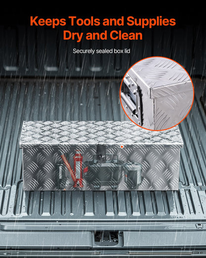 Heavy Duty Aluminum Truck Bed Tool Box, Stripes Plated Tool Box with Side Handle and Lock Keys, Storage Toolbox Chest Organizer for Trailer, Pickup, Truck Bed, RV, 30"x13"x9.6", Silver