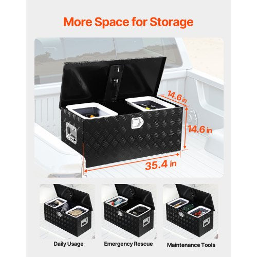 Robuster Aluminium-Werkzeugkasten für die Ladefläche, schwarz, 89 x 33 x 33 cm