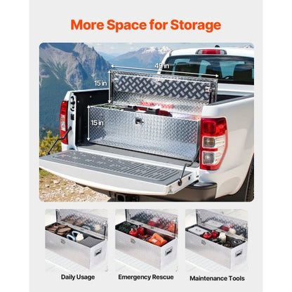 112 cm x 33 cm x 33 cm Robust aluminum tool box for truck bed, pickup/motorhome, silver