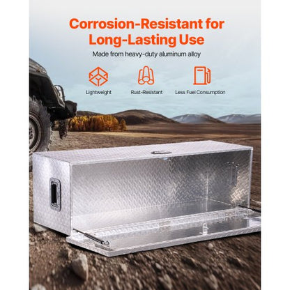 112 cm x 33 cm x 33 cm Robust aluminum tool box for truck bed, pickup/motorhome, silver