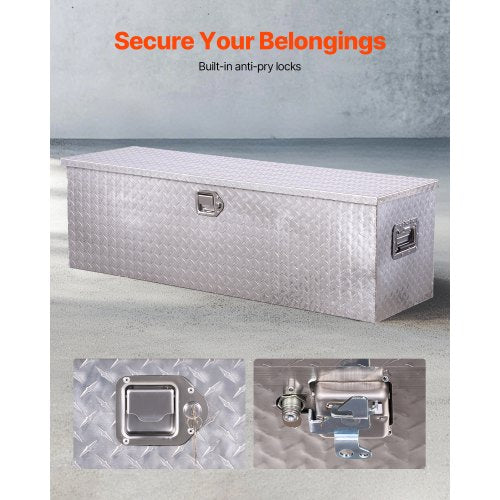 112 cm x 33 cm x 33 cm Robust aluminum tool box for truck bed, pickup/motorhome, silver
