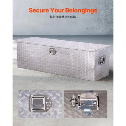 112 cm x 33 cm x 33 cm Robust aluminum tool box for truck bed, pickup/motorhome, silver