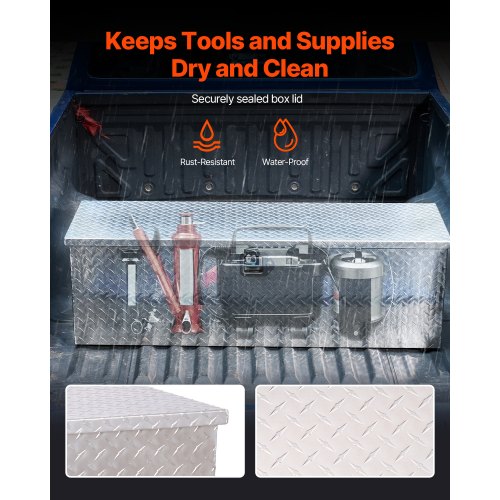 112 cm x 33 cm x 33 cm Robust aluminum tool box for truck bed, pickup/motorhome, silver