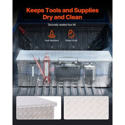 112 cm x 33 cm x 33 cm Robust aluminum tool box for truck bed, pickup/motorhome, silver