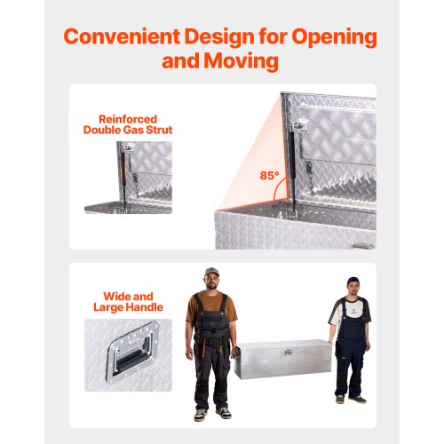 112 cm x 33 cm x 33 cm Robust aluminum tool box for truck bed, pickup/motorhome, silver