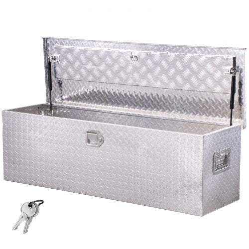 112 cm x 33 cm x 33 cm Robust aluminum tool box for truck bed, pickup/motorhome, silver