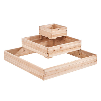 Upphöjd trädgårdssäng, 3,7 x 3,7 x 1,7 fot planteringslådor i trä, planteringslådor utomhus med öppen bas, för odling av blommor/grönsaker/örter på bakgård/trädgård/uteplats/balkong, Burlywood