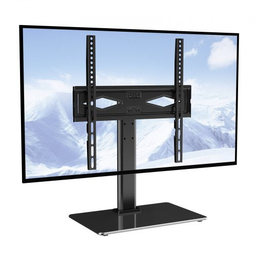 TV Stand Mount, Swivel Universal TV Stand for 32 to 55 inch TVs, Height Adjustable Portable Floor TV Stand with Tempered Glass Base for Bedroom, Living Room