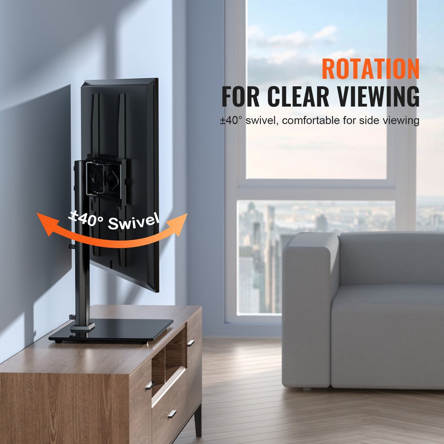 TV Stand Mount, Swivel Universal TV Stand for 32 to 55 inch TVs, Height Adjustable Portable Floor TV Stand with Tempered Glass Base for Bedroom, Living Room
