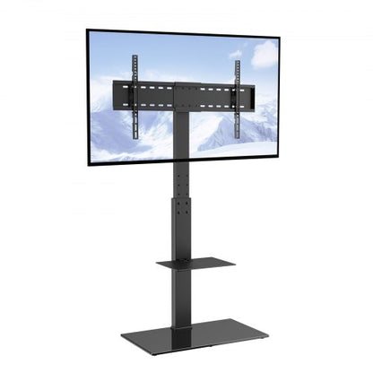 TV Stand Mount, Swivel Tall TV Stand for 32 to 85 inch TVs, Height Adjustable Portable Floor TV Stand with Tempered Glass Base for Bedroom, Living Room