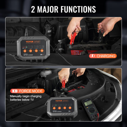 Smart Battery Charger, 8-Amp, LiFePO4 Lead-Acid (AGM / Gel / SLA) Car Battery Charger, Fully-Automatic Charger Maintainer Desulfator for Boat Motorcycle Lawn Mower Golf Cart Marine Deep Cycle