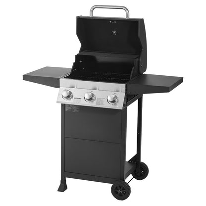 Gas Grill, 3 Burner Propane Gas Grill with Spacious 338 SQ.In Grilling Area, Carbon Steel Enamel Grates, Outdoor 36,000 BTU Patio Garden BBQ Grills with Foldable Side Shelves, Carbon Steel